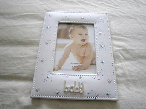 baby photo frame 5x7 neutral hearts stars - hanrattycraftsgifts.co.uk