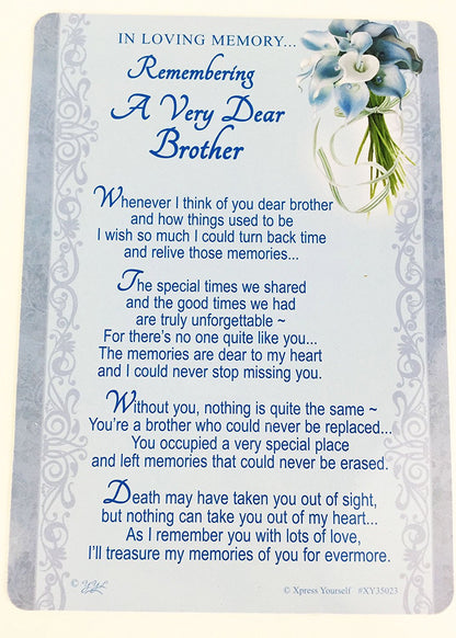In Loving Memory - Remembering A Very Dear Brother - Grave/Graveside Memorial Card - hanrattycraftsgifts.co.uk