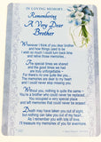 In Loving Memory - Remembering A Very Dear Brother - Grave/Graveside Memorial Card - hanrattycraftsgifts.co.uk