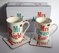mr & mrs right mug & coaster one set in a tin - hanrattycraftsgifts.co.uk
