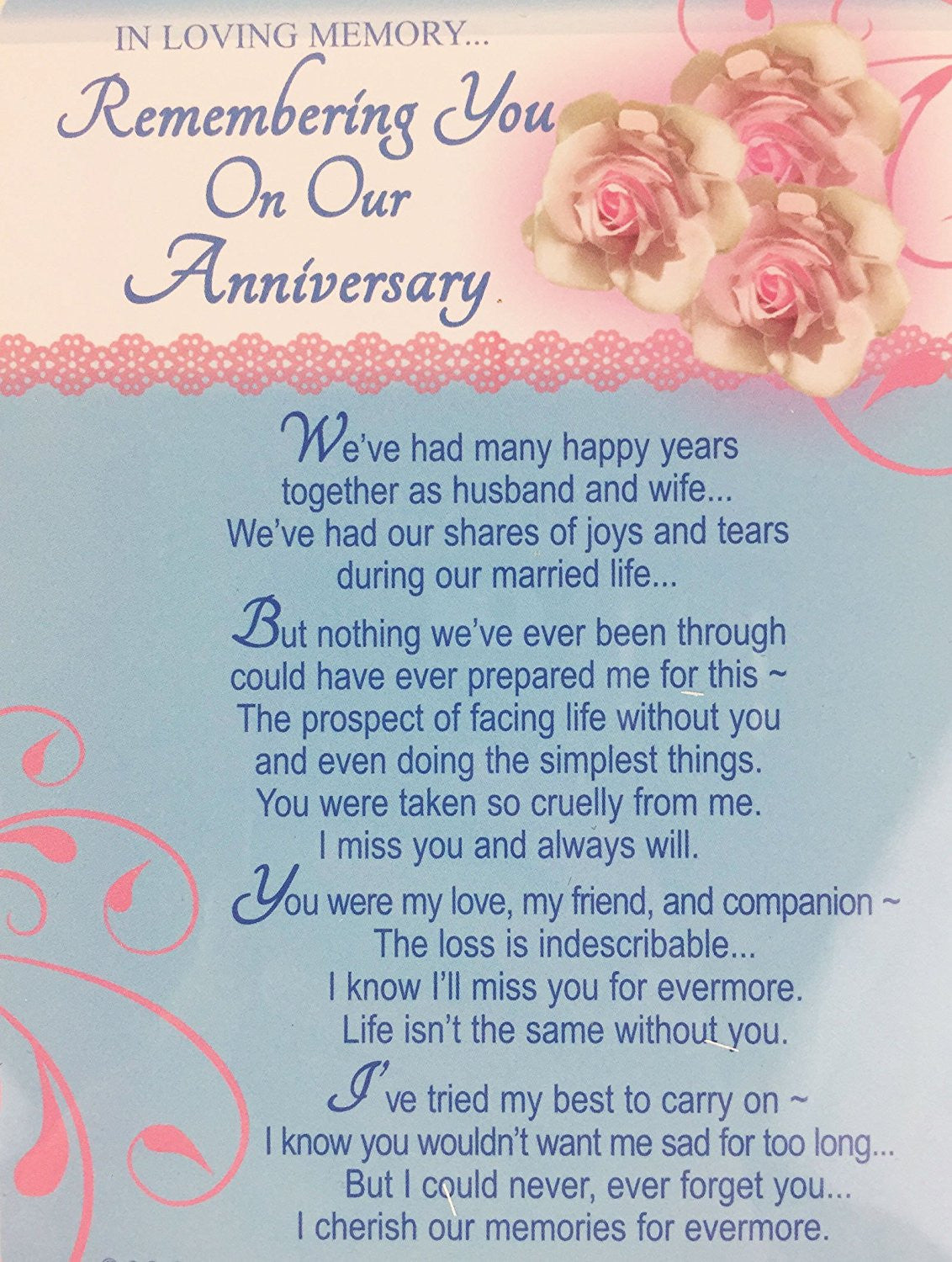 In Loving Memory - Remembering You On Our Anniversary - Grave/Graveside Memorial Card - hanrattycraftsgifts.co.uk