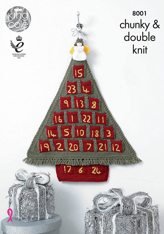 King Cole  knitting pattern Advent Tree and Angels in King Cole Chunky and DK