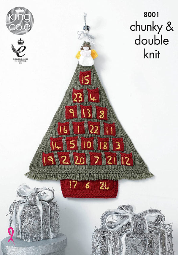 King Cole  knitting pattern Advent Tree and Angels in King Cole Chunky and DK