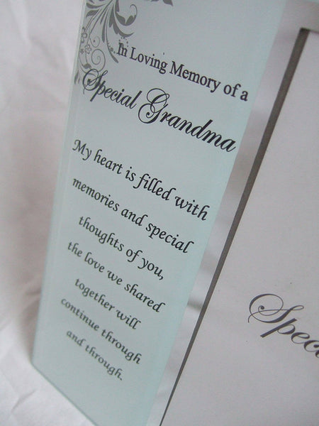 "In Loving Memory, Special Grandma" Memorial Glass 6"x4" (15x10cms) Photo Frame with Sentimental Verse - hanrattycraftsgifts.co.uk