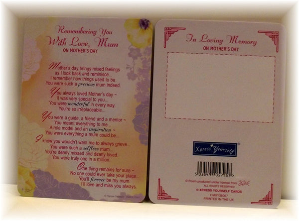 Loving Memory Mother's Day Graveside Memorial Card & Holder 5.75 x 4"- With Love Mum 35007 - hanrattycraftsgifts.co.uk
