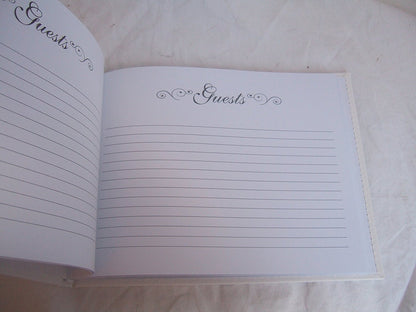 White and Silver Wedding Guest Book with Love Heart Motif - 40 Double Sided Pages - hanrattycraftsgifts.co.uk