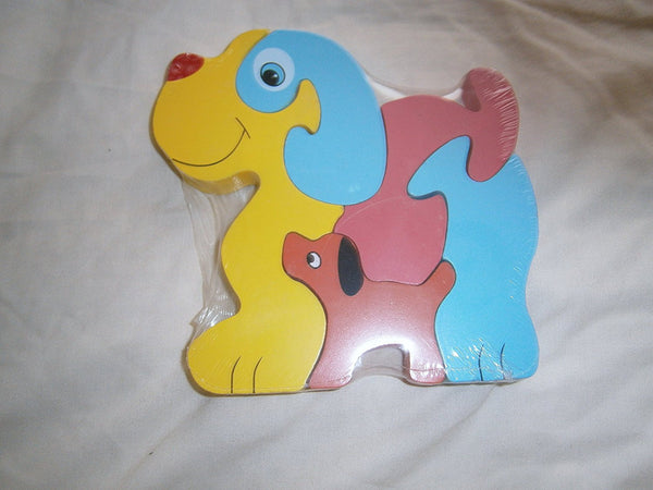 Traditional Wood'n'Fun: Baby/Toodler Wooden Colourful Dog & Puppy Jigsaw/Puzzle - hanrattycraftsgifts.co.uk