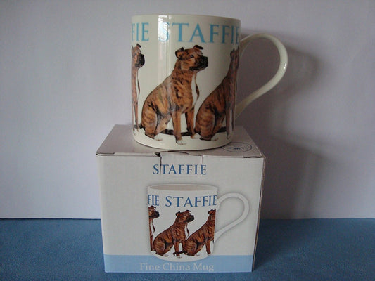 Brindle Staffie Fine China Windsor Mug - Modern Design - hanrattycraftsgifts.co.uk