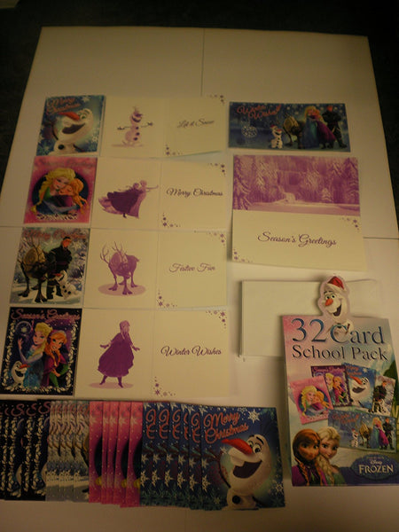 Disney Frozen 32 Mini Christmas Cards School Pack - hanrattycraftsgifts.co.uk