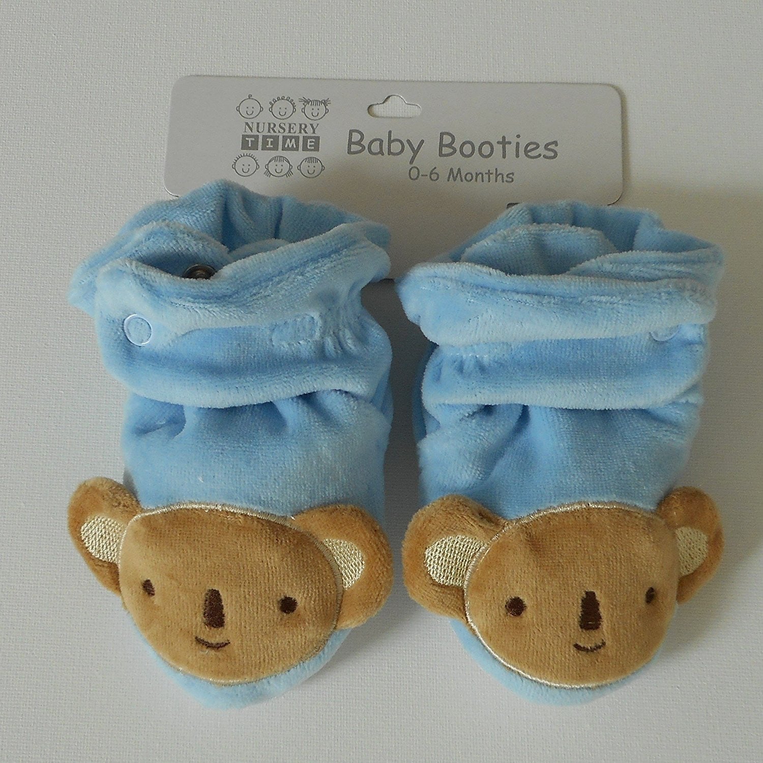 Pair of Slippers Teddy Bear Baby Birth with Velvet Blue 0 - 6 Months - hanrattycraftsgifts.co.uk