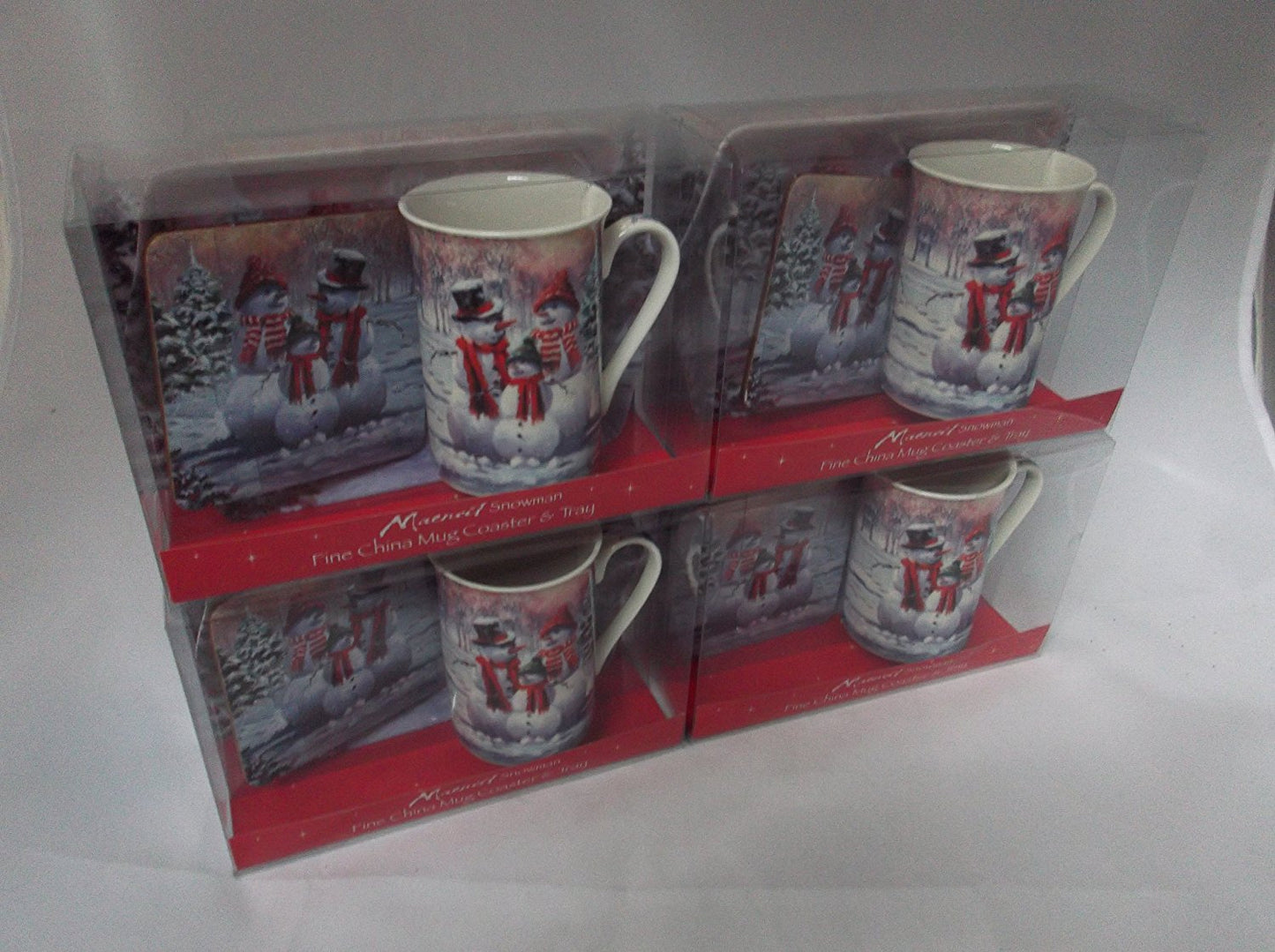 Christmas Snowman fine bone china set includes - mug coaster & tray - hanrattycraftsgifts.co.uk