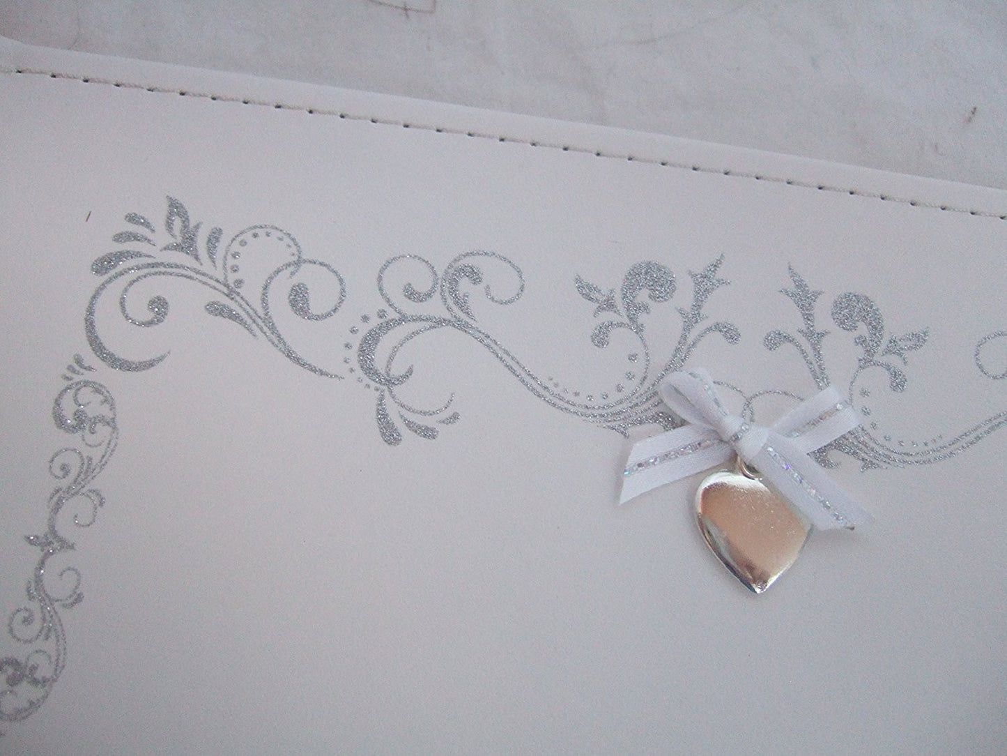 White and Silver Wedding Guest Book with Love Heart Motif - 40 Double Sided Pages - hanrattycraftsgifts.co.uk