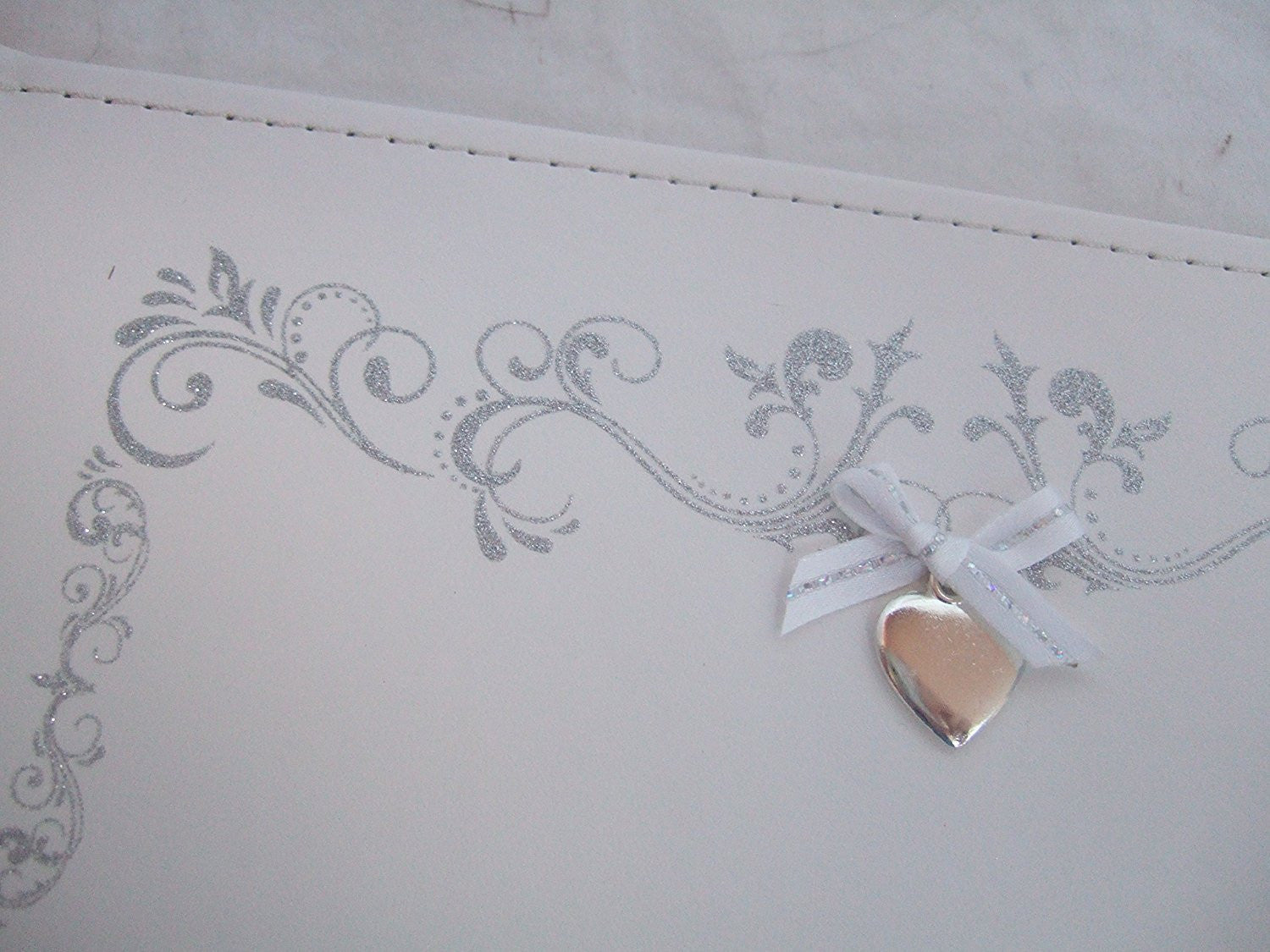 White and Silver Wedding Guest Book with Love Heart Motif - 40 Double Sided Pages - hanrattycraftsgifts.co.uk