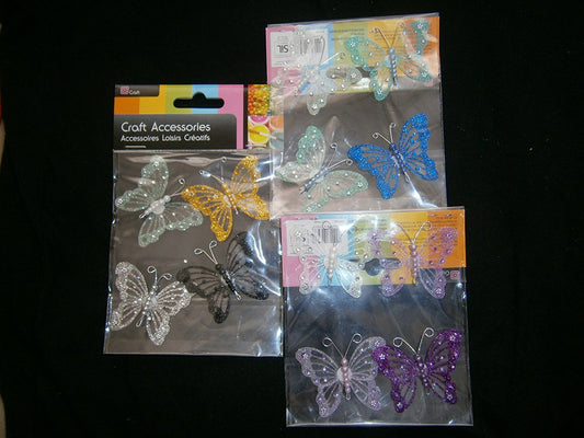 4 glittery butterfly embelishments various colours one supplied - hanrattycraftsgifts.co.uk