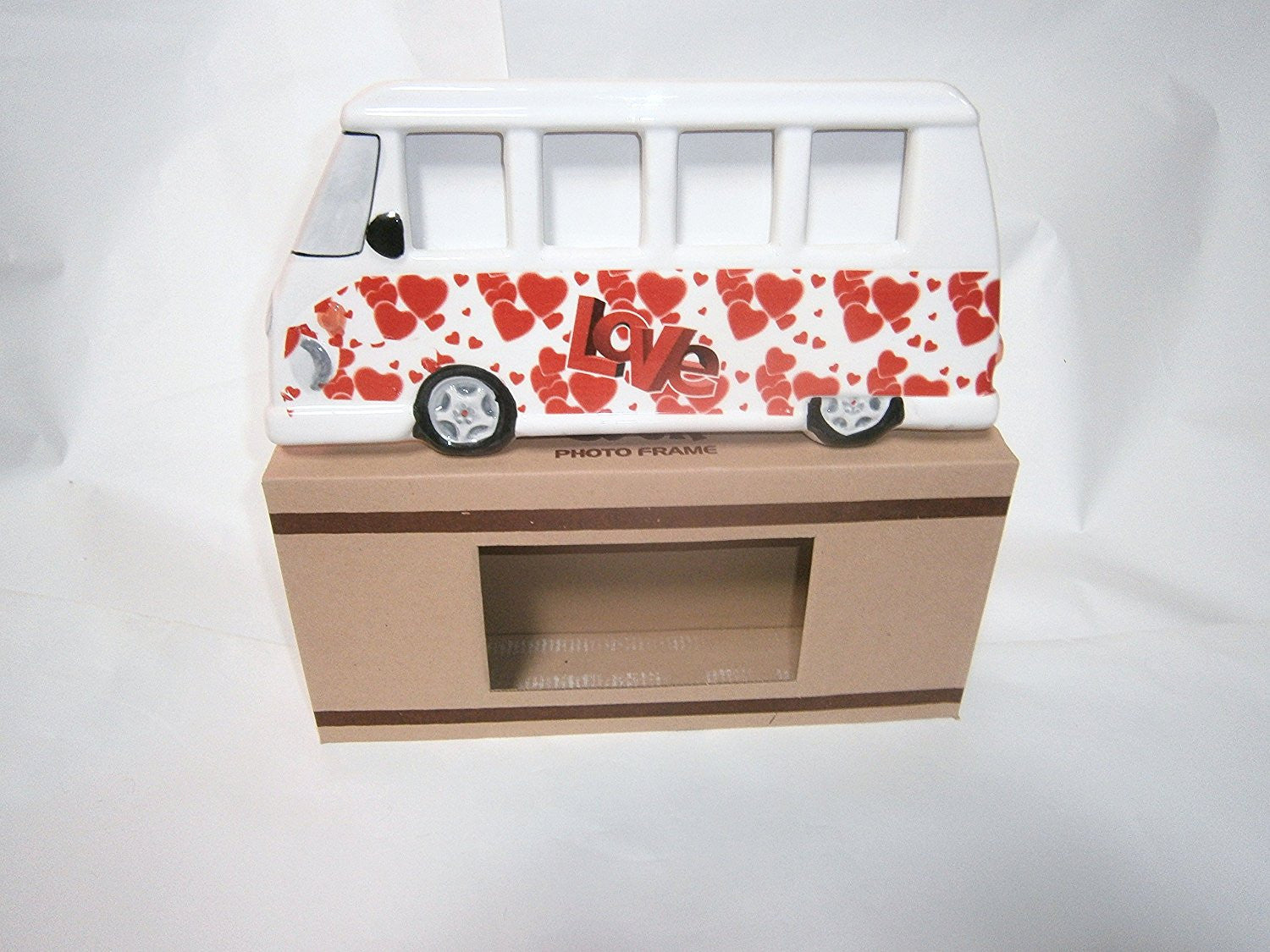 vw picture frame love bus red hearts on white background - hanrattycraftsgifts.co.uk