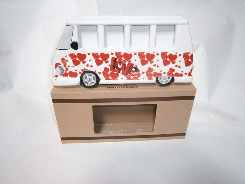 vw picture frame love bus red hearts on white background - hanrattycraftsgifts.co.uk