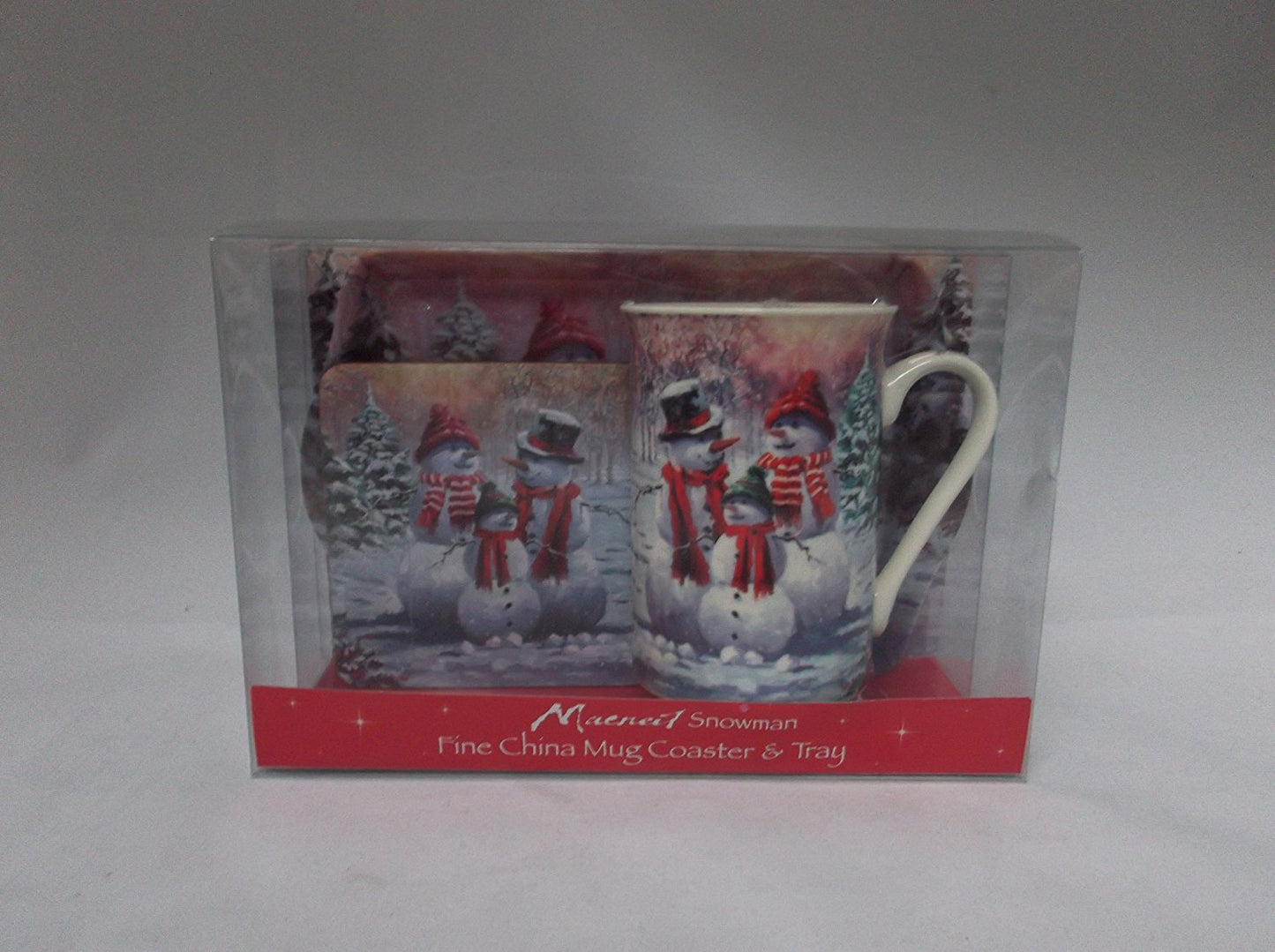 Christmas Snowman fine bone china set includes - mug coaster & tray - hanrattycraftsgifts.co.uk