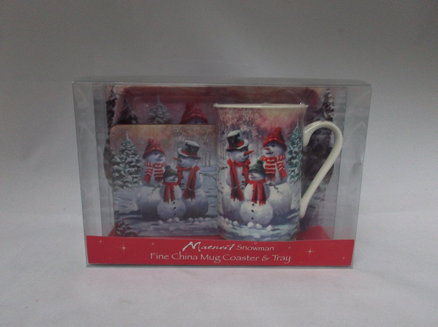 Christmas Snowman fine bone china set includes - mug coaster & tray - hanrattycraftsgifts.co.uk