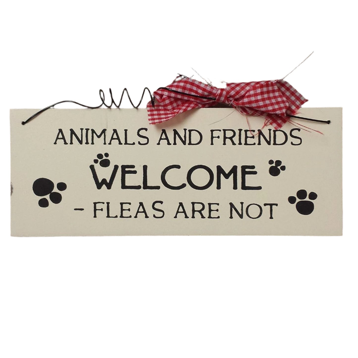 Small Wooden Sign Decoration with Red Gingham Ribbon and Wire - hanrattycraftsgifts.co.uk