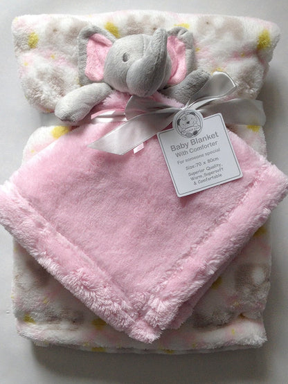 Beautiful Soft Baby/Child Cuddly Toy Elephant with Blanket 70&nbsp;x 80&nbsp;cm Pink - hanrattycraftsgifts.co.uk