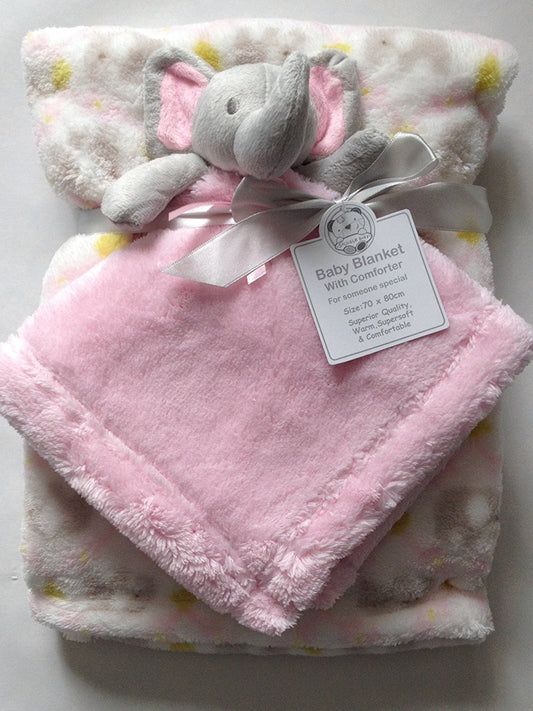 Beautiful Soft Baby/Child Cuddly Toy Elephant with Blanket 70&nbsp;x 80&nbsp;cm Pink - hanrattycraftsgifts.co.uk