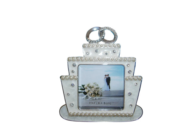 wedding cake with rings 3x3 pearls/diamonte ti pattern - hanrattycraftsgifts.co.uk