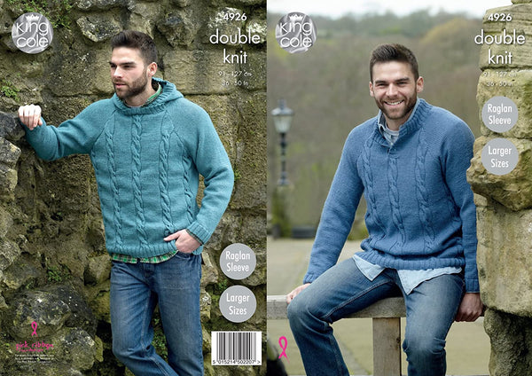 Mens Double Knitting Pattern Raglan Sleeve Stand Up Neck or Hooded Sweater