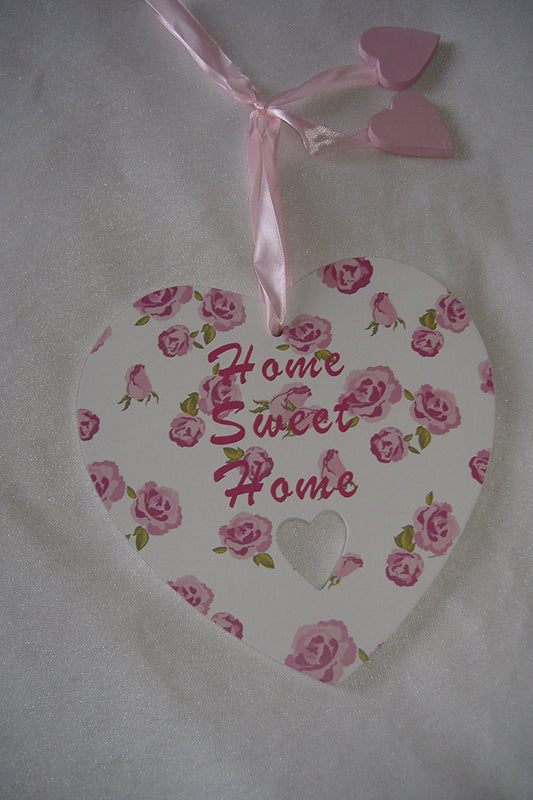 Rose bud heart with Home Sweet Home saying - hanrattycraftsgifts.co.uk
