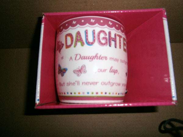 "Daughter" Sentimental Pink Butterfly Ceramic Mug with Presentation Box - hanrattycraftsgifts.co.uk