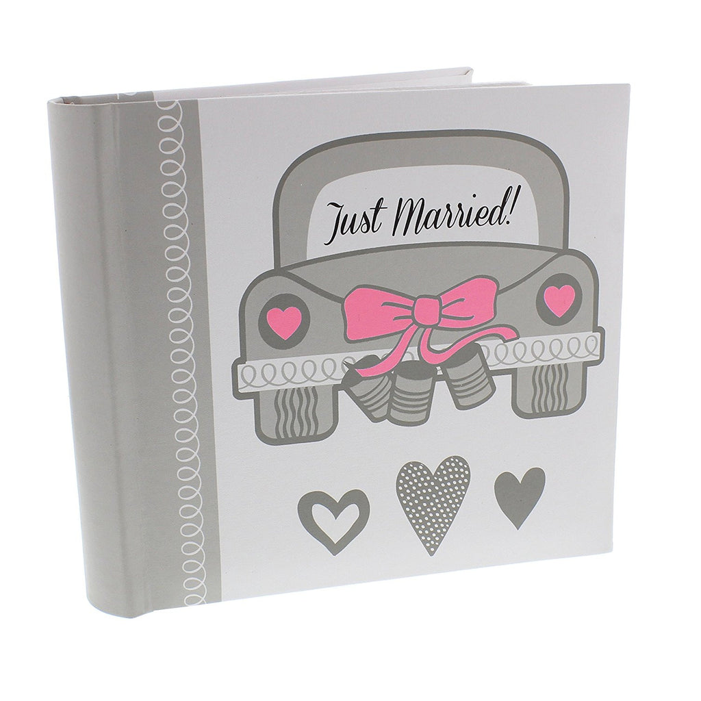 "Just Married" Wedding Photo Album - Cute Wedding Car Artwork, Holds 160 6x4" Prints, Slip-In Style - hanrattycraftsgifts.co.uk