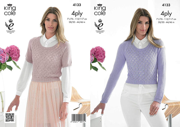 King Cole 4133 Knitting Pattern Sweaters to knit in King Cole Bamboo 4 Ply - hanrattycraftsgifts.co.uk
