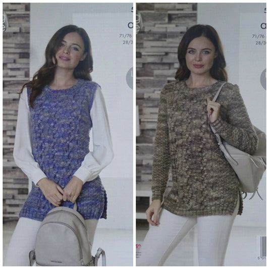 KING COLE KNITTING PATTERN 5080 LADY'S JUMPER AND TABARD ARAN