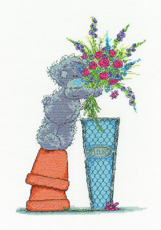 DMC "Me to You Tatty Teddy - Fresh Bouquet" Cross Stitch Kit, Multi-Colour - hanrattycraftsgifts.co.uk