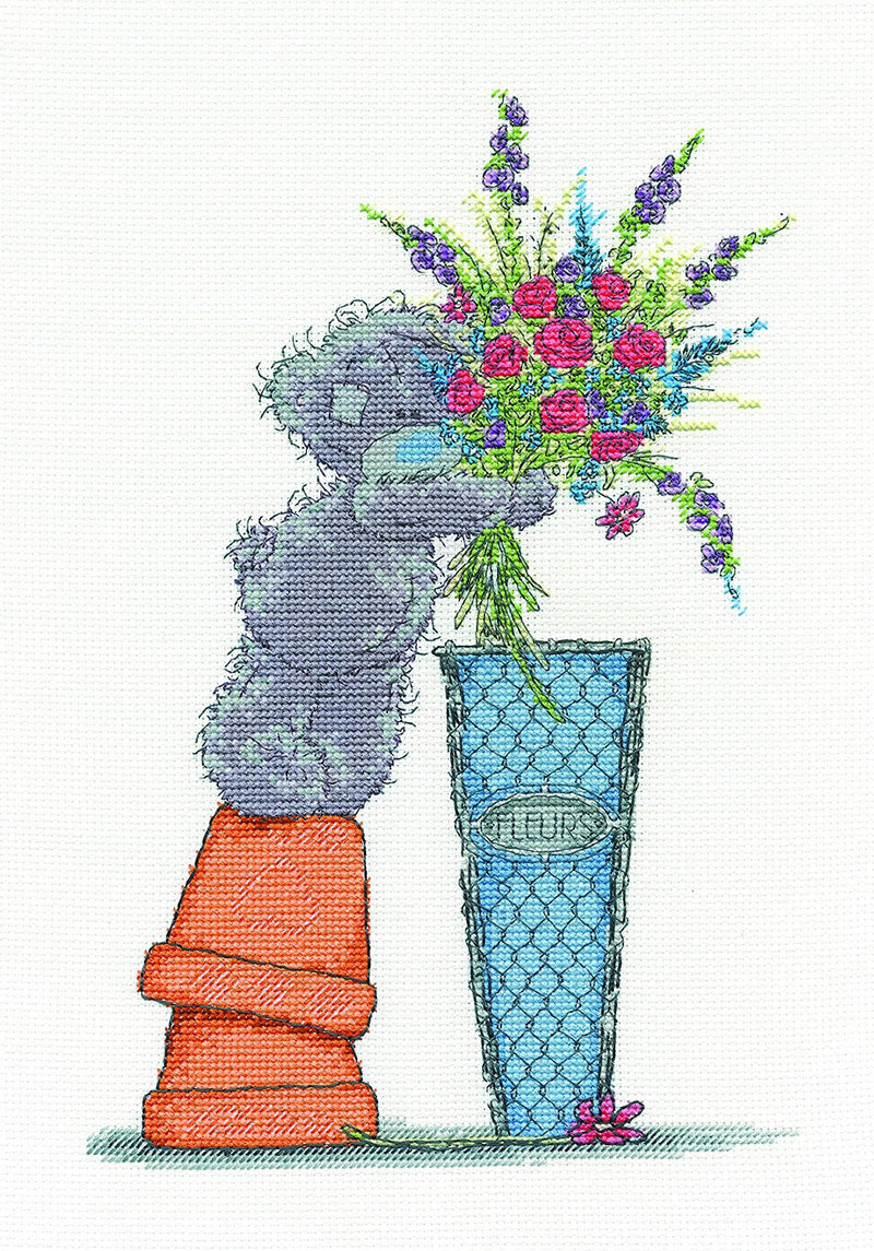 DMC "Me to You Tatty Teddy - Fresh Bouquet" Cross Stitch Kit, Multi-Colour - hanrattycraftsgifts.co.uk