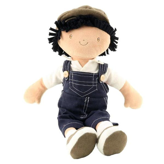 BONIKKA Joe - Blue Dungarees - Black Hair and Beige Hat (35cm)