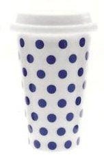 Cascade White with Blue Spots Polka Dot Insulated Travel Mug with Silicon Lid